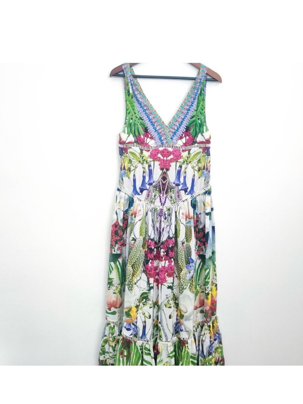 Camilla Tiered Sleeveless Silk Maxi Dress in Exotic Hypnotic US 8 - Picture 3 of 11